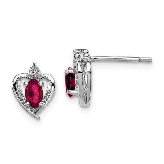 QBE19JUL Sterling Silver Rhodium-plated Created Ruby & Diam. Earrings