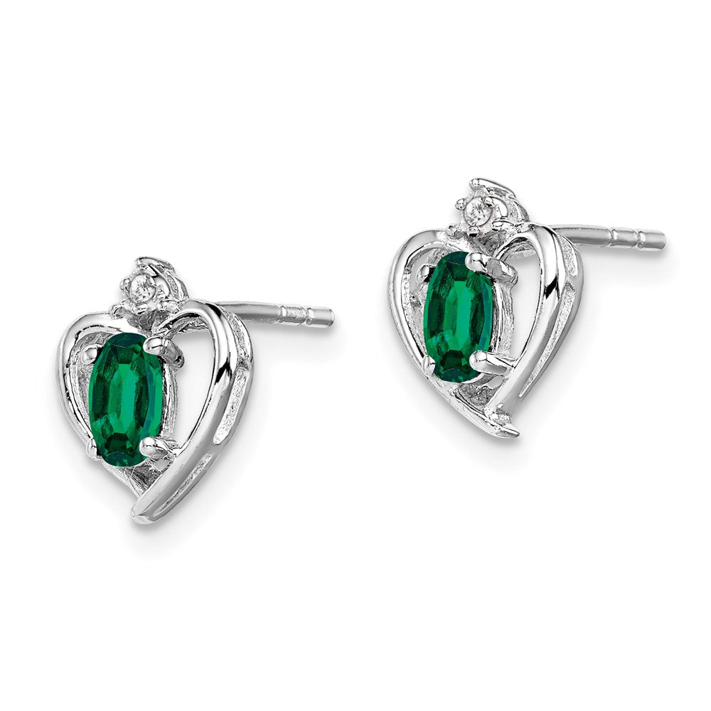 QBE19MAY Sterling Silver Rhodium-plated Created Emerald & Diam. Earrings