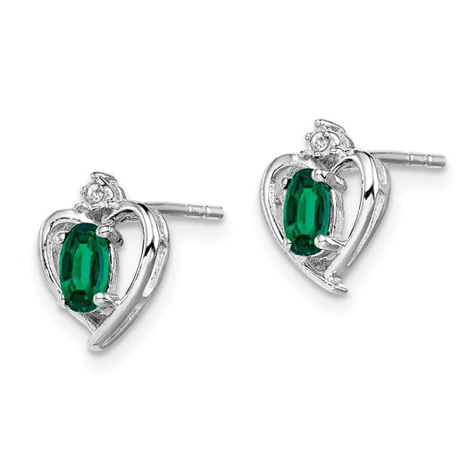 QBE19MAY Sterling Silver Rhodium-plated Created Emerald & Diam. Earrings