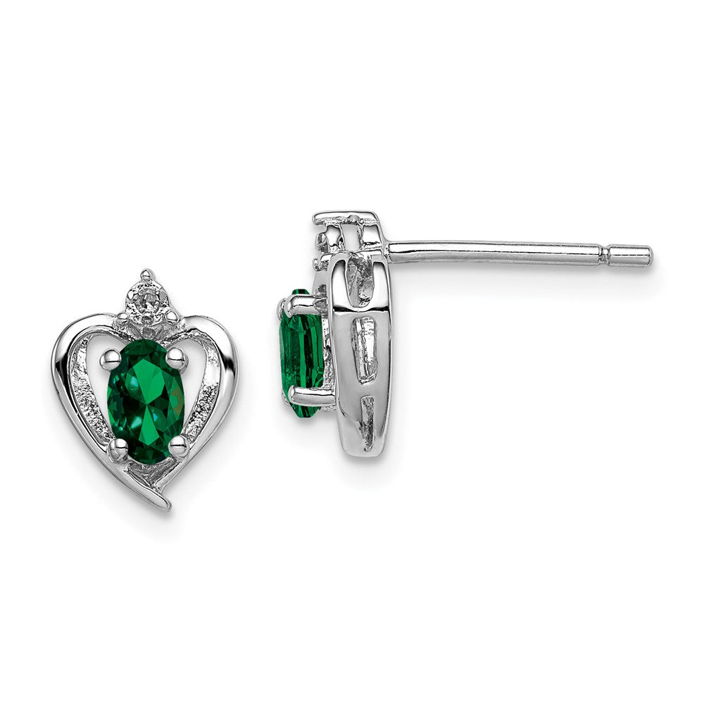 QBE19MAY Sterling Silver Rhodium-plated Created Emerald & Diam. Earrings