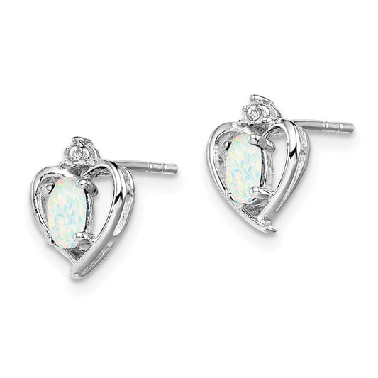 QBE19OCT Sterling Silver Rhodium-plated Created Opal & Diam. Earrings