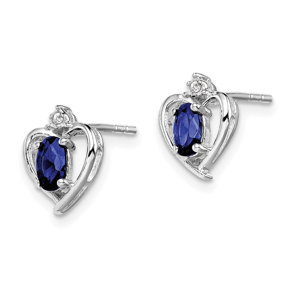 QBE19SEP Sterling Silver Rhodium-plated Created Sapphire & Diam. Earrings