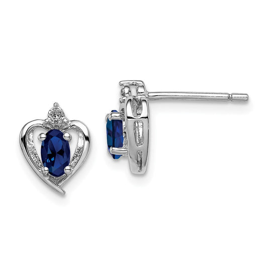 QBE19SEP Sterling Silver Rhodium-plated Created Sapphire & Diam. Earrings