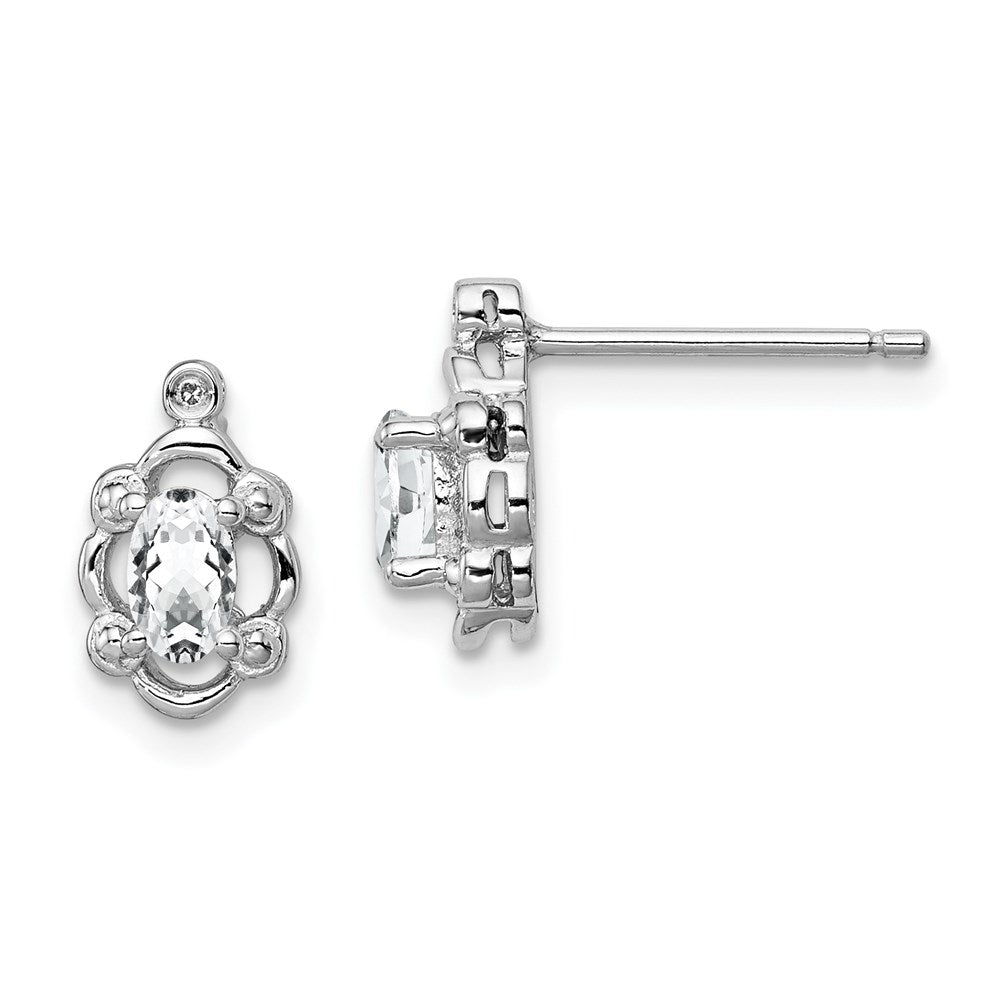 QBE21APR Sterling Silver Rhodium-plated White Topaz & Diam. Earrings