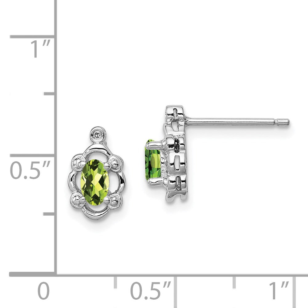 QBE21AUG Sterling Silver Rhodium-plated Peridot & Diam. Earrings