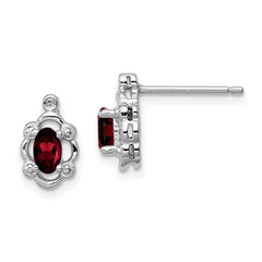QBE21JAN Sterling Silver Rhodium-plated Garnet & Diam. Earrings