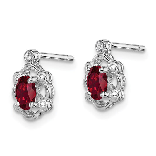 QBE21JUL Sterling Silver Rhodium-plated Created Ruby & Diam. Earrings