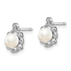 QBE21JUN Sterling Silver Rhodium-plated FW Cultured Pearl & Diam. Earrings