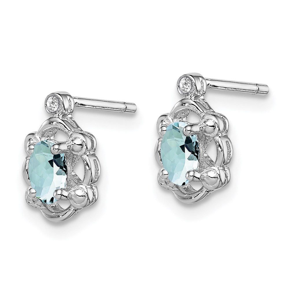 QBE21MAR Sterling Silver Rhodium-plated Aquamarine & Diam. Earrings