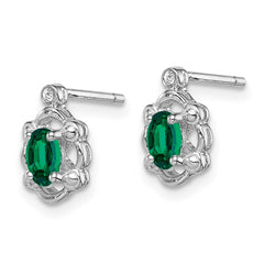 QBE21MAY Sterling Silver Rhodium-plated Created Emerald & Diam. Earrings