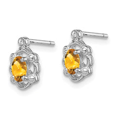 QBE21NOV Sterling Silver Rhodium-plated Citrine & Diam. Earrings