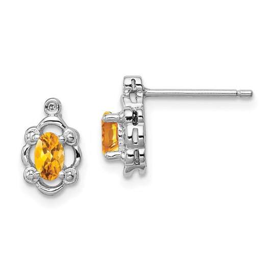 QBE21NOV Sterling Silver Rhodium-plated Citrine & Diam. Earrings