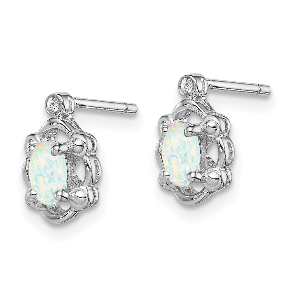QBE21OCT Sterling Silver Rhodium-plated Created Opal & Diam. Earrings