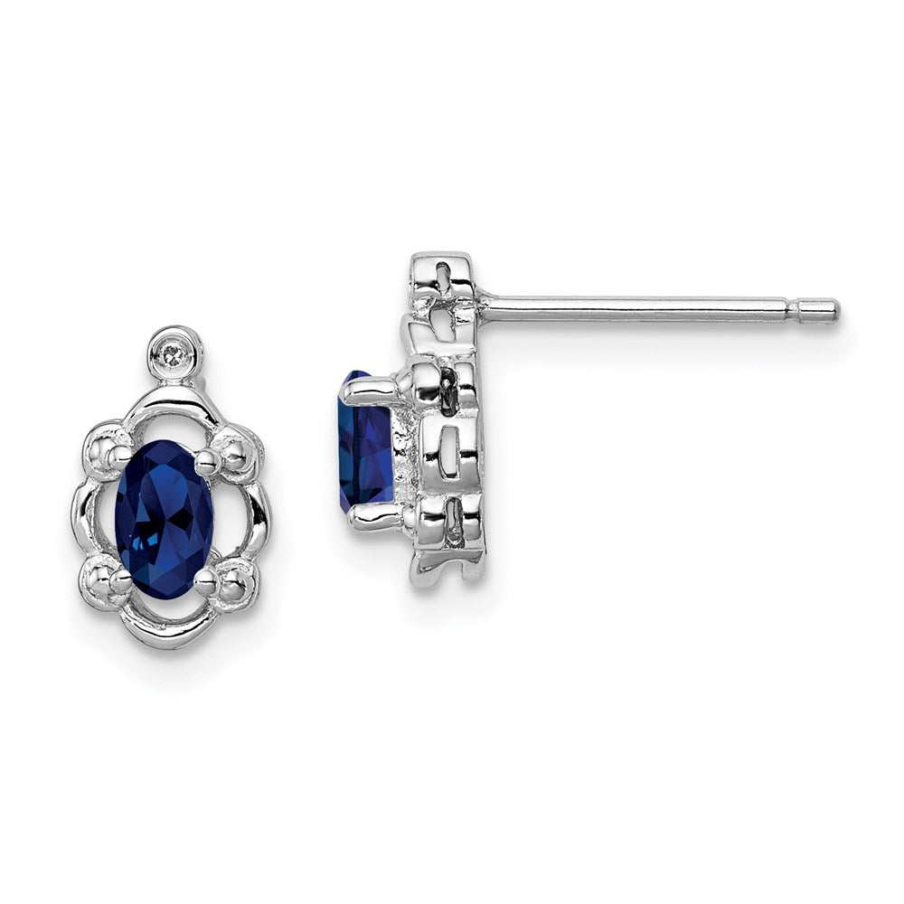 QBE21SEP Sterling Silver Rhodium-plated Created Sapphire & Diam. Earrings