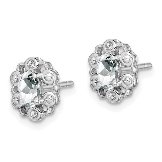 QBE22APR Sterling Silver Rhodium-plated White Topaz & Diam. Earrings