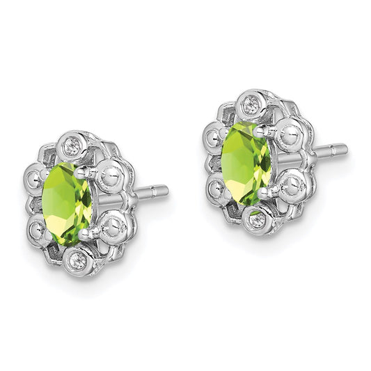 QBE22AUG Sterling Silver Rhodium-plated Peridot & Diam. Earrings