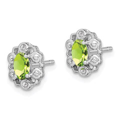 QBE22AUG Sterling Silver Rhodium-plated Peridot & Diam. Earrings