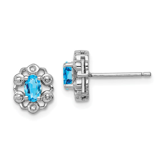 QBE22DEC Sterling Silver Rhodium-plated Light Swiss Blue Topaz & Diam. Earrings