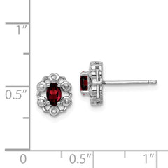 QBE22JAN Sterling Silver Rhodium-plated Garnet & Diam. Earrings