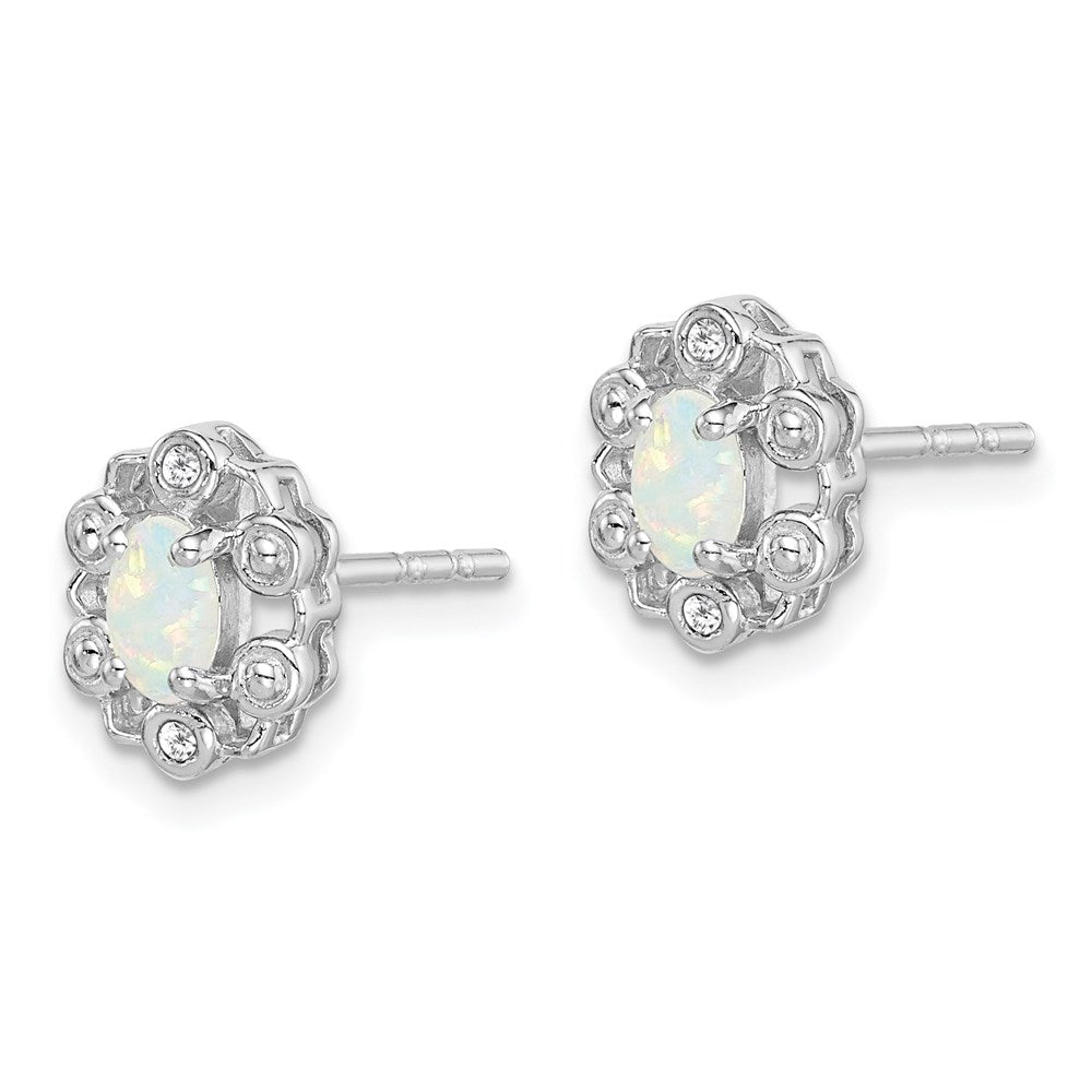 QBE22OCT Sterling Silver Rhodium-plated Created Opal & Diam. Earrings