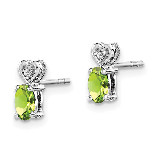 QBE23AUG Sterling Silver Rhodium-plated Peridot & Diam. Earrings