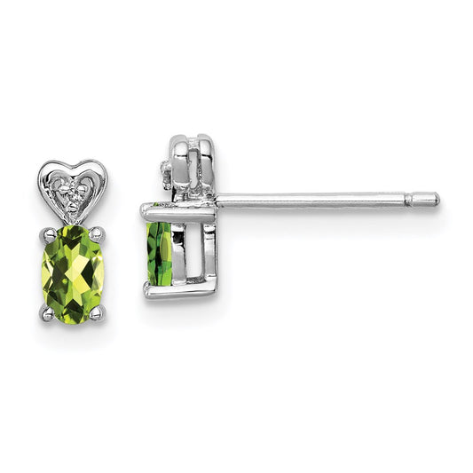QBE23AUG Sterling Silver Rhodium-plated Peridot & Diam. Earrings