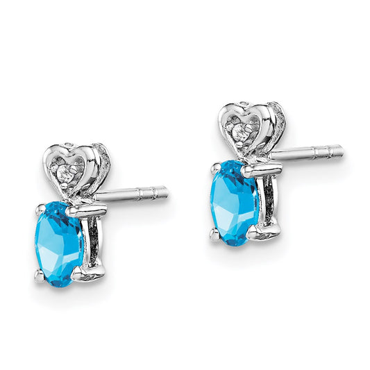 QBE23DEC Sterling Silver Rhodium-plated Light Swiss Blue Topaz & Diam. Earrings