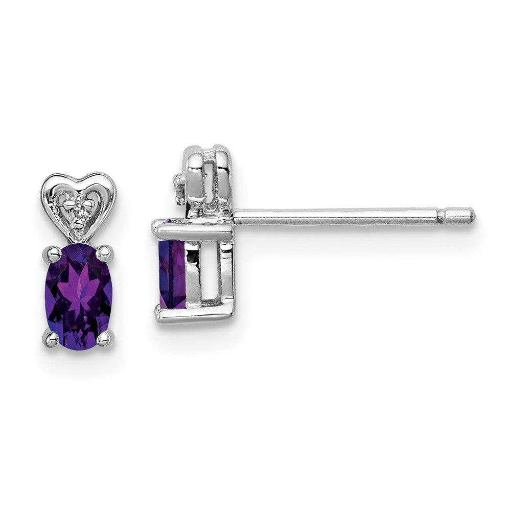 QBE23FEB Sterling Silver Rhodium-plated Amethyst & Diam. Earrings