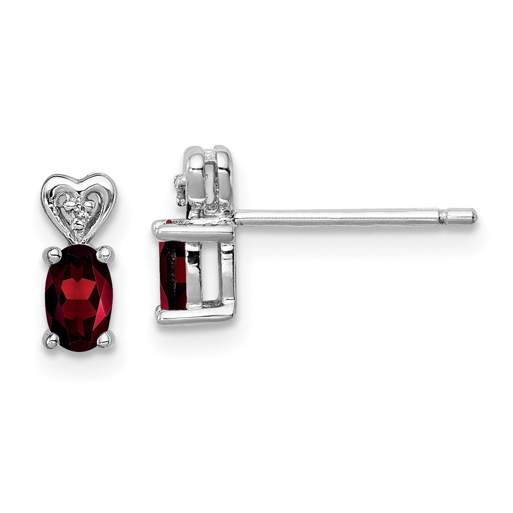 QBE23JAN Sterling Silver Rhodium-plated Garnet & Diam. Earrings
