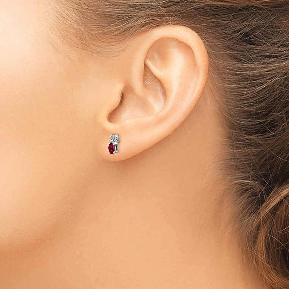 QBE23JUL Sterling Silver Rhodium-plated Created Ruby & Diam. Earrings