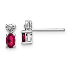 QBE23JUL Sterling Silver Rhodium-plated Created Ruby & Diam. Earrings