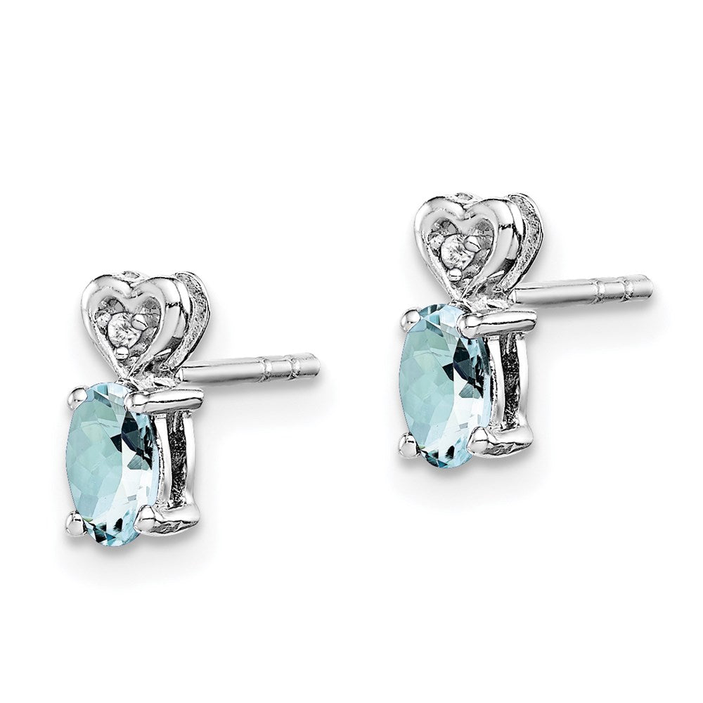 QBE23MAR Sterling Silver Rhodium-plated Aquamarine & Diam. Earrings