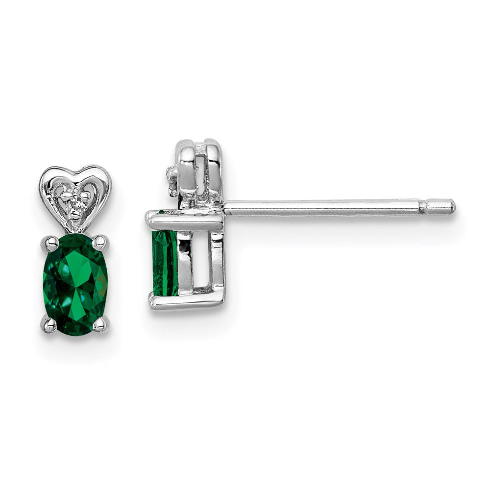 QBE23MAY Sterling Silver Rhodium-plated Created Emerald & Diam. Earrings