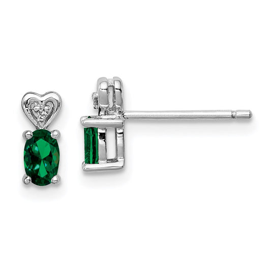 QBE23MAY Sterling Silver Rhodium-plated Created Emerald & Diam. Earrings