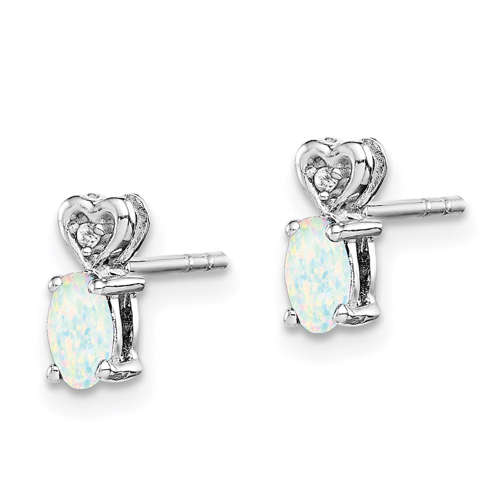 QBE23OCT Sterling Silver Rhodium-plated Created Opal & Diam. Earrings