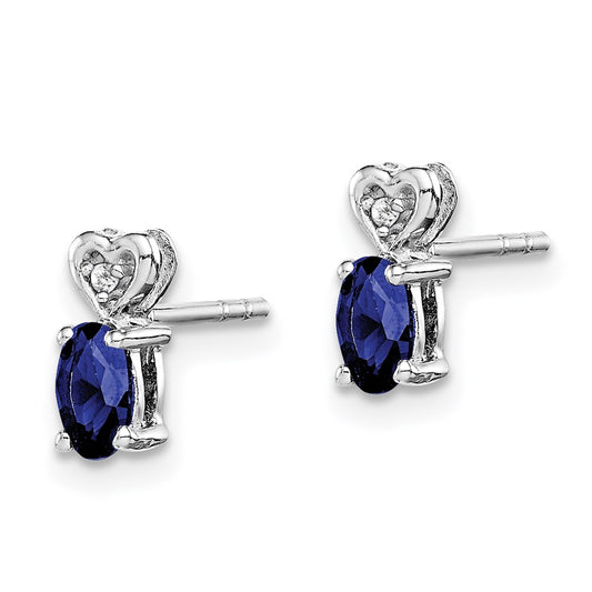 QBE23SEP Sterling Silver Rhodium-plated Created Sapphire & Diam. Earrings