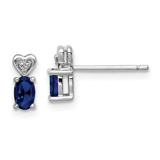 QBE23SEP Sterling Silver Rhodium-plated Created Sapphire & Diam. Earrings