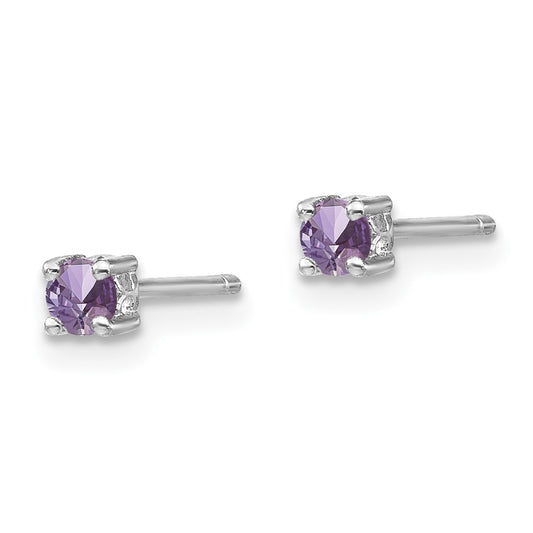 QBE25JUN Sterling Silver Rhod-pltd 3mm Round Rhodolite Garnet Post Earrings