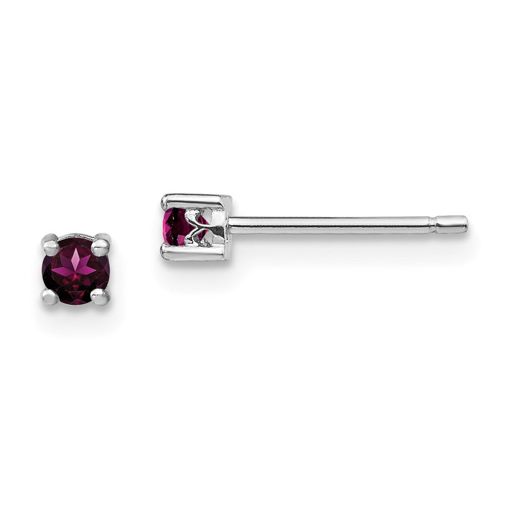 QBE25JUN Sterling Silver Rhod-pltd 3mm Round Rhodolite Garnet Post Earrings