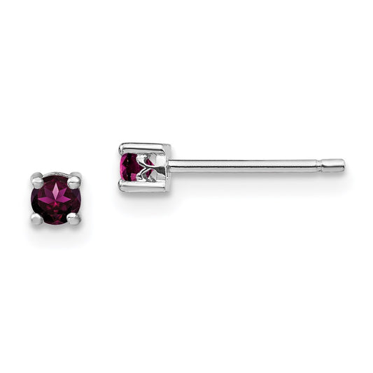 QBE25JUN Sterling Silver Rhod-pltd 3mm Round Rhodolite Garnet Post Earrings
