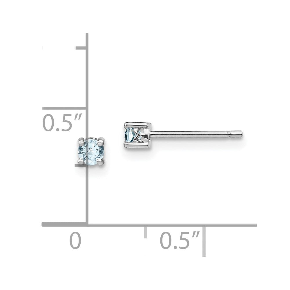 QBE25MAR Sterling Silver Rhodium-plated 3mm Round Aquamarine Post Earrings