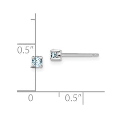 QBE25MAR Sterling Silver Rhodium-plated 3mm Round Aquamarine Post Earrings