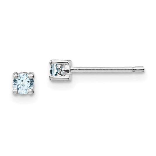 QBE25MAR Sterling Silver Rhodium-plated 3mm Round Aquamarine Post Earrings