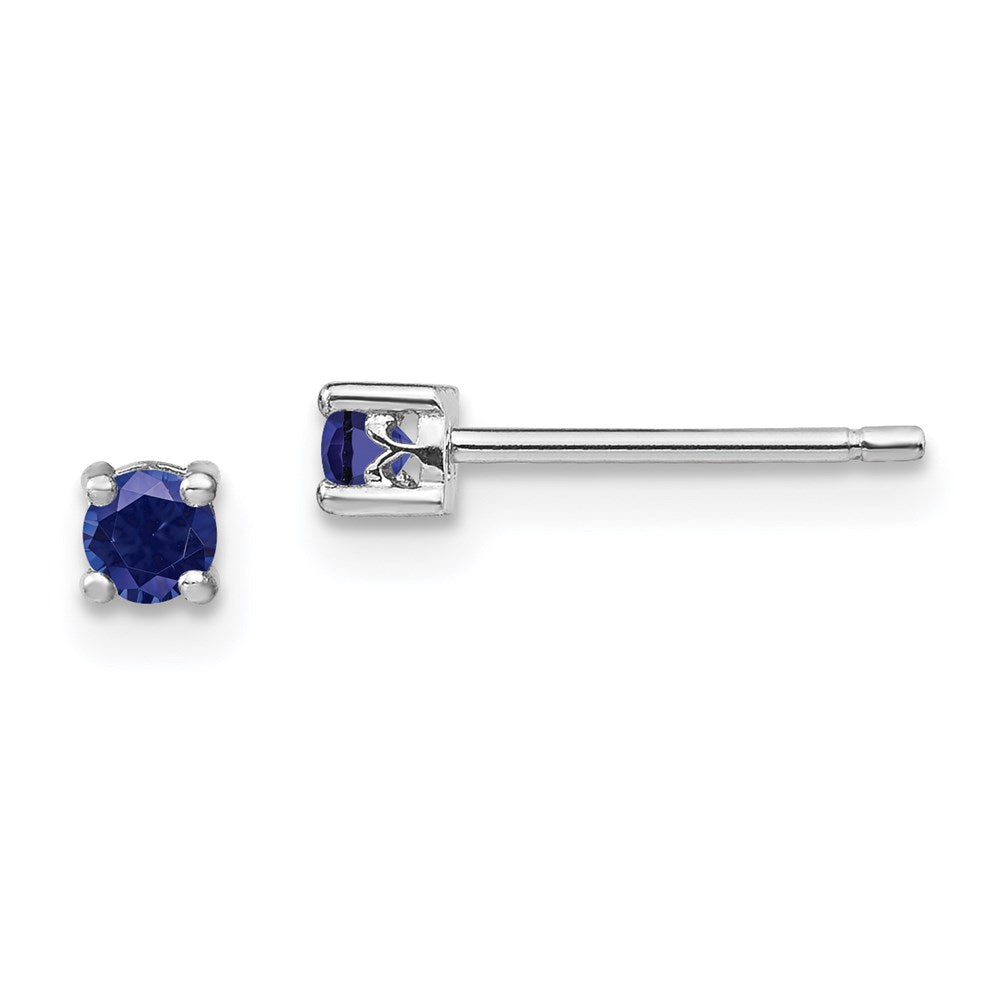 QBE25SEP Sterling Silver Rhod-pltd 3mm Round Created Sapphire Post Earrings