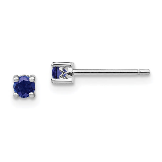 QBE25SEP Sterling Silver Rhod-pltd 3mm Round Created Sapphire Post Earrings