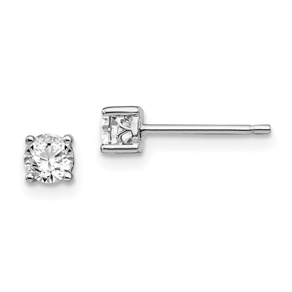 QBE26APR Sterling Silver Rhodium-plated 4mm Round White Topaz Post Earrings