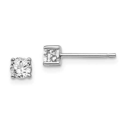 QBE26APR Sterling Silver Rhodium-plated 4mm Round White Topaz Post Earrings