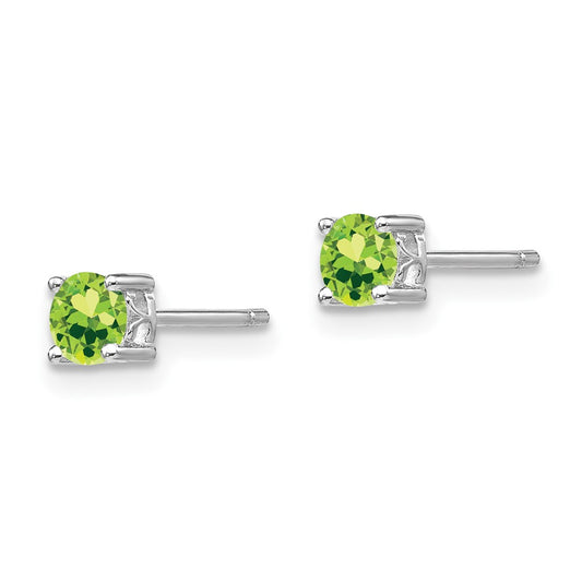 QBE26AUG Sterling Silver Rhodium-plated 4mm Round Peridot Post Earrings