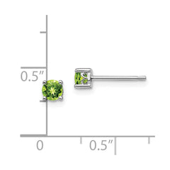 QBE26AUG Sterling Silver Rhodium-plated 4mm Round Peridot Post Earrings