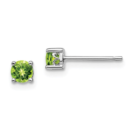 QBE26AUG Sterling Silver Rhodium-plated 4mm Round Peridot Post Earrings